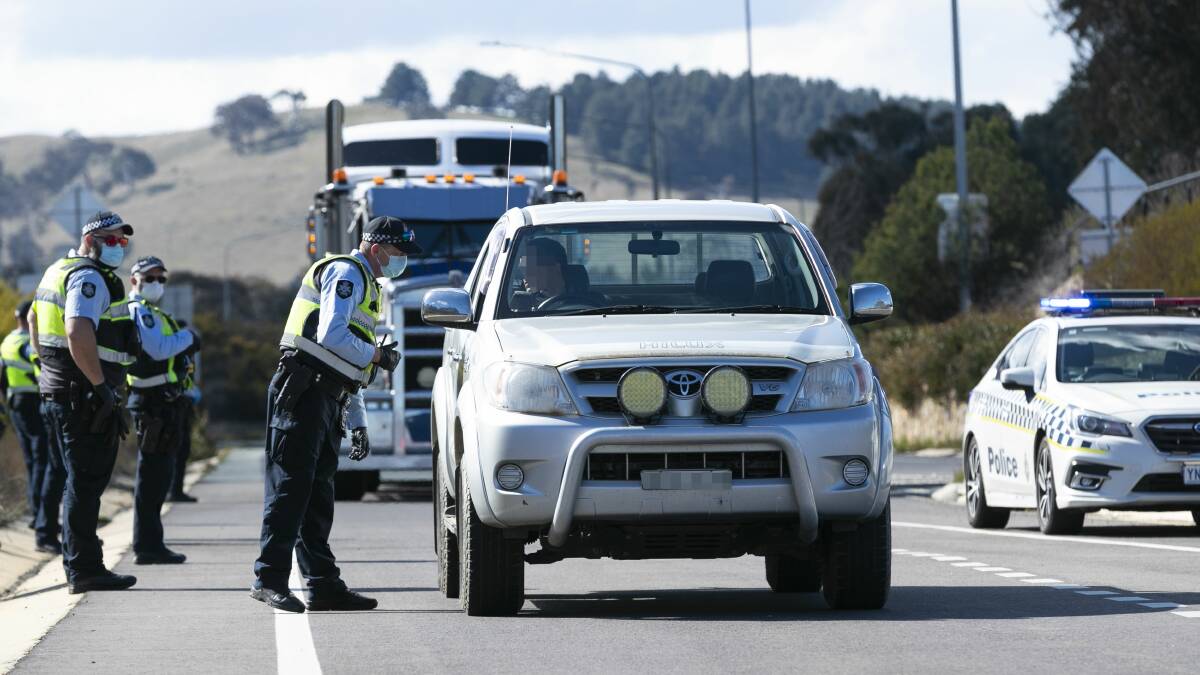 ACT police said they turned back seven people attempting to enter the ACT on the NSW border. This car was not one of them. File picture: Keegan Carroll