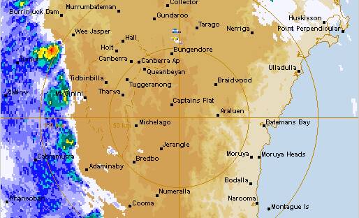 A screen shot from the Bureau of Meteorology of the storm heading for Canberra. 