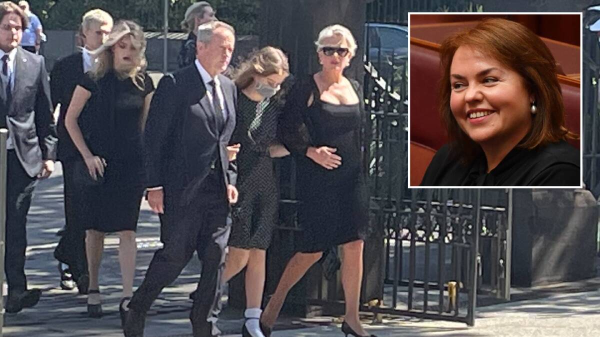 Former opposition leader Bill Shorten arrives at St Patrick's Cathedral for Kimberley Kitching's (inset) funeral. Pictures: Gerard Cockburn, AAP