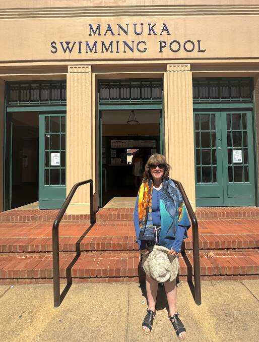 Historian Frances McGee outside the Manuka Pool - the last place the board was seen until it was recently rediscovered in a collectables shop in north-eastern Victoria. Picture by Tim the Yowie Man