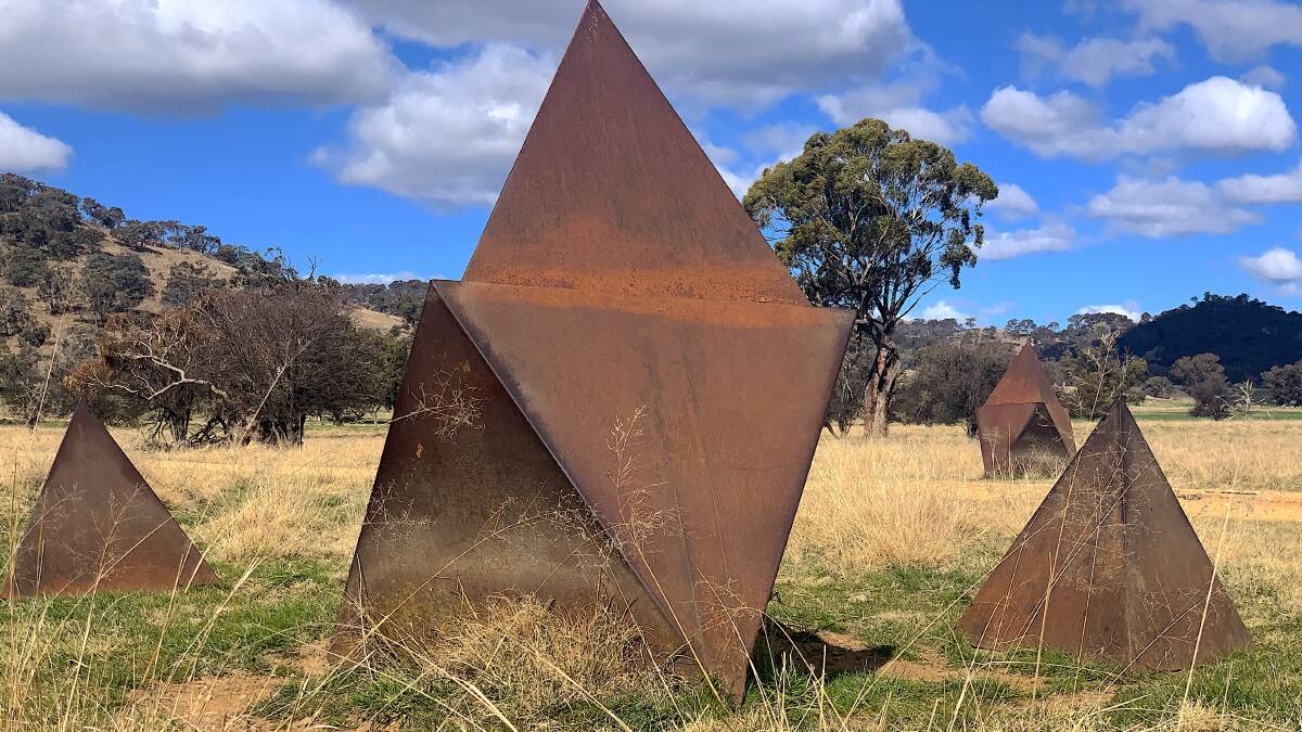 Some of the octahedrons and tetrahedrons scattered in a Lanyon paddock. Picture by Tim the Yowie Man