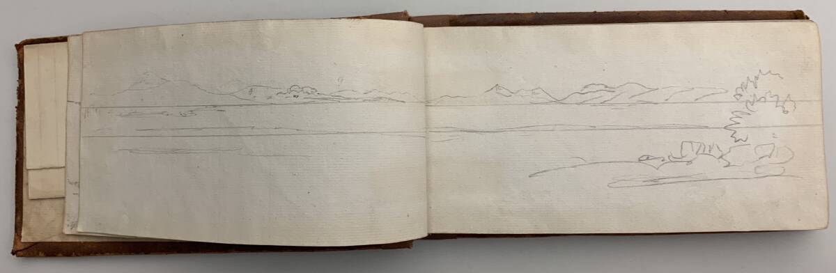 A sketch in Robert Hoddle's 1832 field journal which appears to show the skyline of the Brindabellas as viewed from near present-day Umbagong District Park. Picture: Tim the Yowie Man/ NSW State Archives