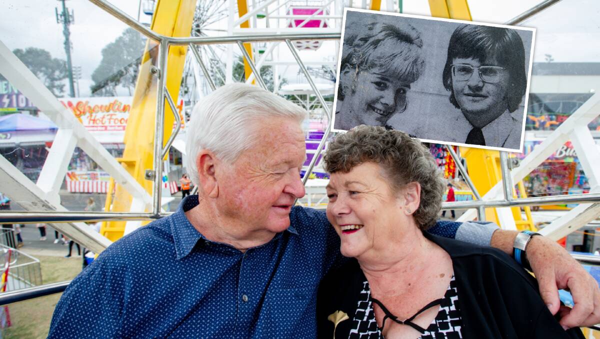 Graeme and Jannette Swinton back on the ferris wheel at the Royal Canberra Show on Friday, 50 years after their first date there. Picture: Elesa Kurtz