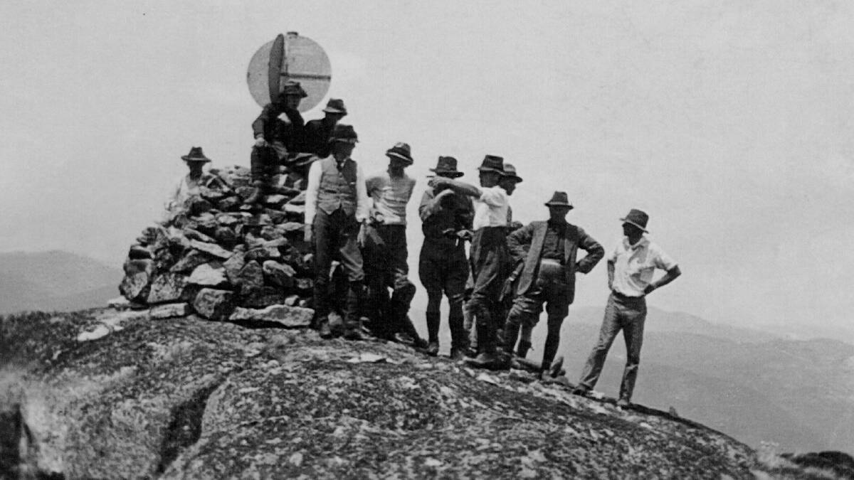A group from Duntroon's inaugural cavalry trek atop Mt Bimberi in 1921, Major General Legge and his son Eric are probably second and far right. Picture: RMC Archives