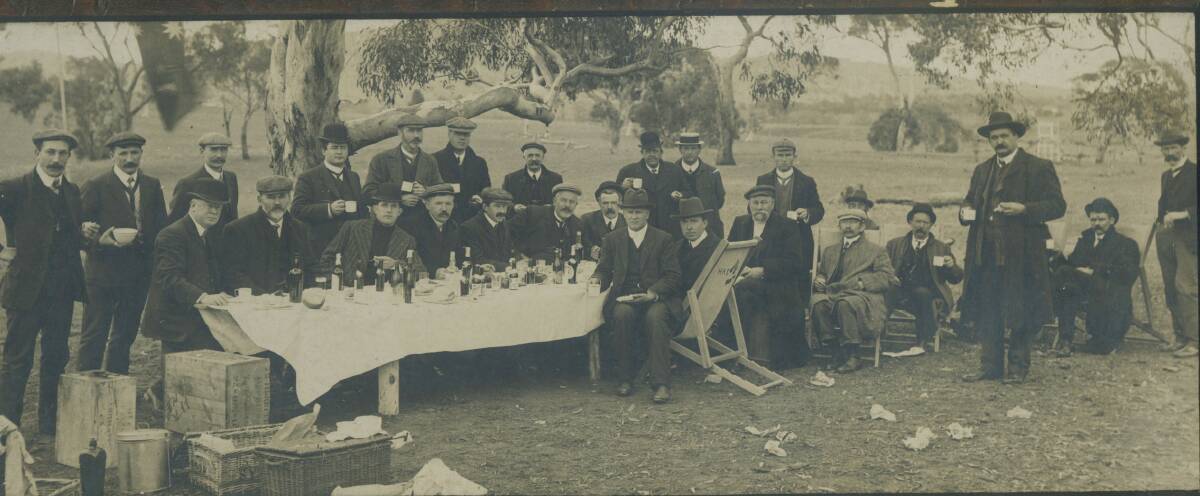 The mystery photo handed in to the Canberra & District Historical Society, thought to be of a 1909 picnic for politicians. Picture: Courtesy Michael Monahan