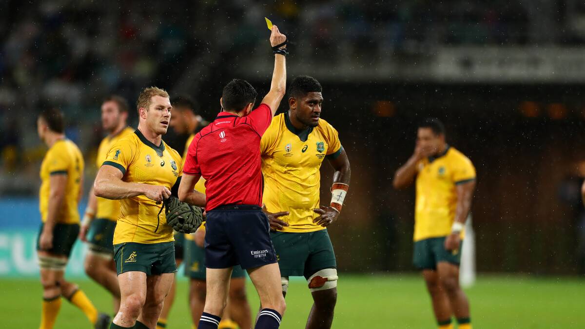 Isi Naisarani is shown a yellow card during the Rugby World Cup match against Georgia. Picture: Getty Images