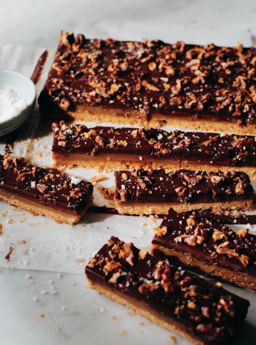 Chocolate caramel bars with a salty sprinkle. Picture: Emily Weaving