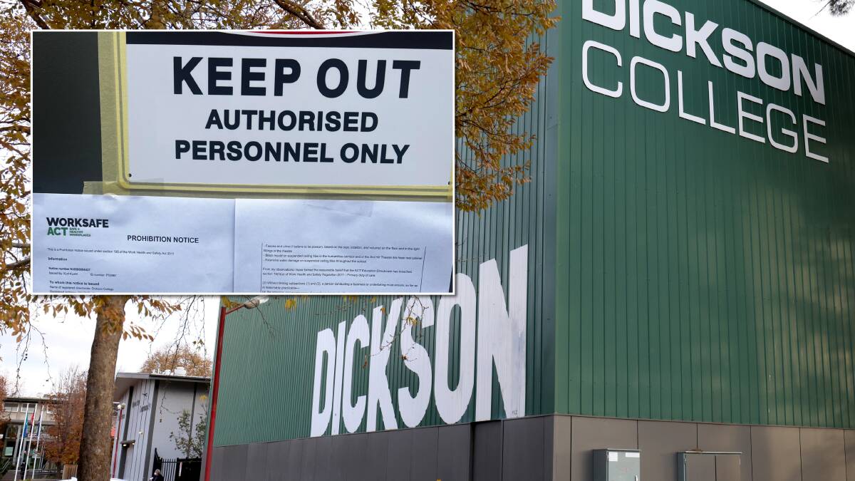 The theatre and humanities block remain closed at Dickson College after WorkSafe issued a prohibition notice and three improvement notices over safety breaches. Pictures: James Croucher, Supplied