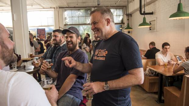 Popular: Anthony Albanese is pitching himself as a leader who is just as capable in the pub as the boardroom. Picture: Steven Siewert