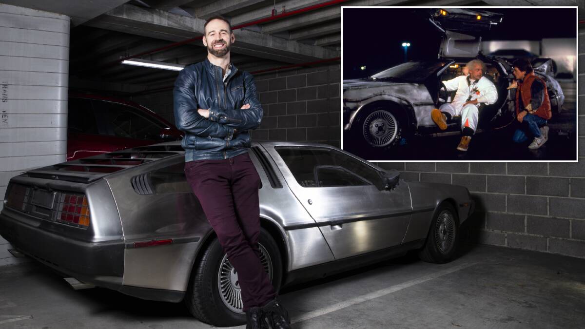Filmmaker Che Baker is making a documentary on converting an old Delorean into an EV, but not quite in the way it was in Back to the Future, inset. Main picture: Keegan Carroll