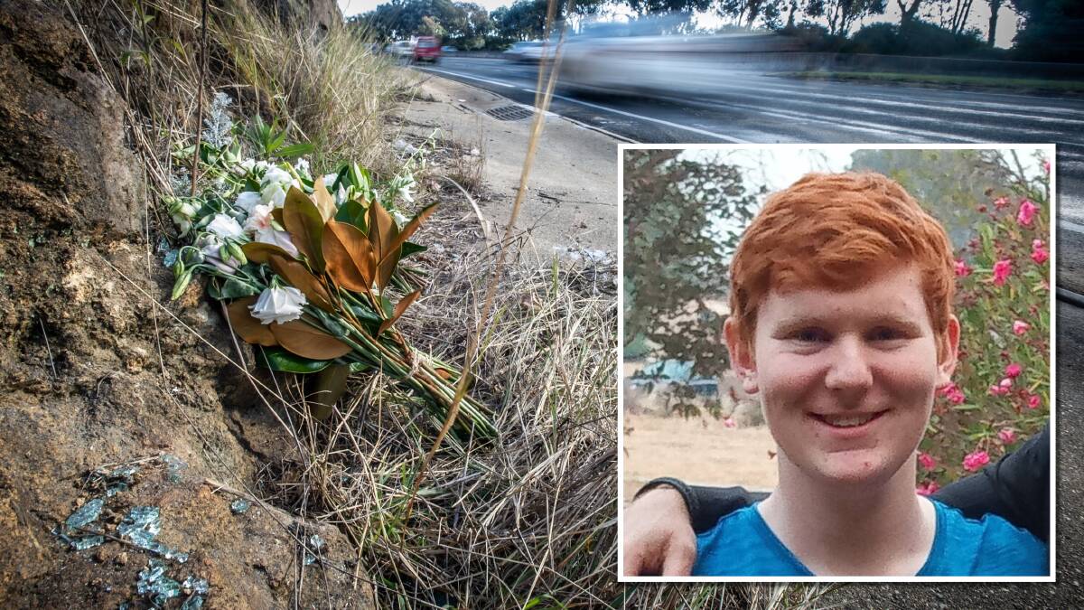Flowers and a card mark the place on Hindmarsh Drive where Matthew McLuckie died. Pictures by Karleen Minney and supplied