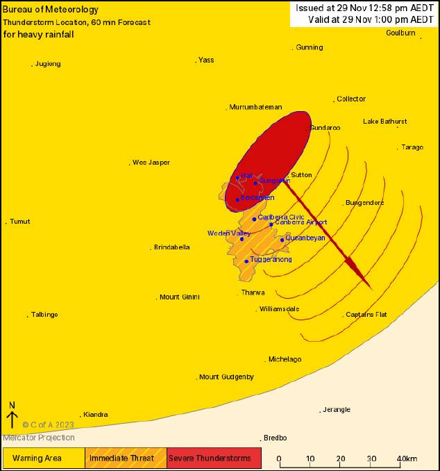 The bureau's storm warning updated at 1.10pm. The storm has since passed. Picture supplied