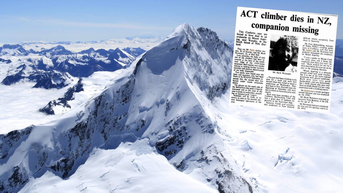 Mount Aspiring in New Zealand and, inset, the report from 1978. Picture: Shutterstock