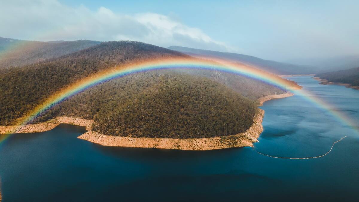 Rainbow over Corin Dam after in August this year. Picture: Tim Burgess