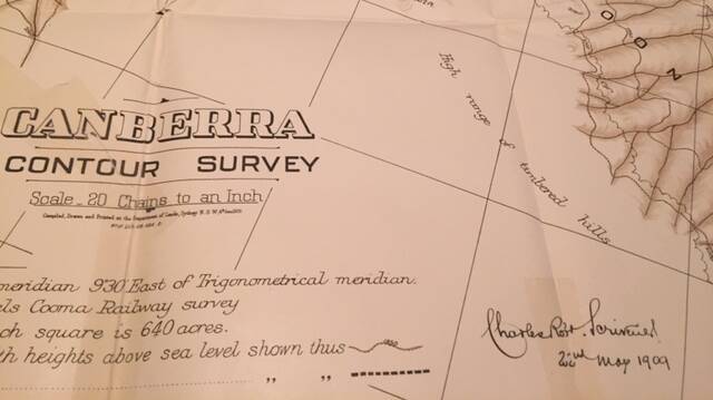 This 1909 Canberra Contour Map signed by Charles Scrivener was spotted at the Lifeline Bookfair. Picture: Rohan Goyne