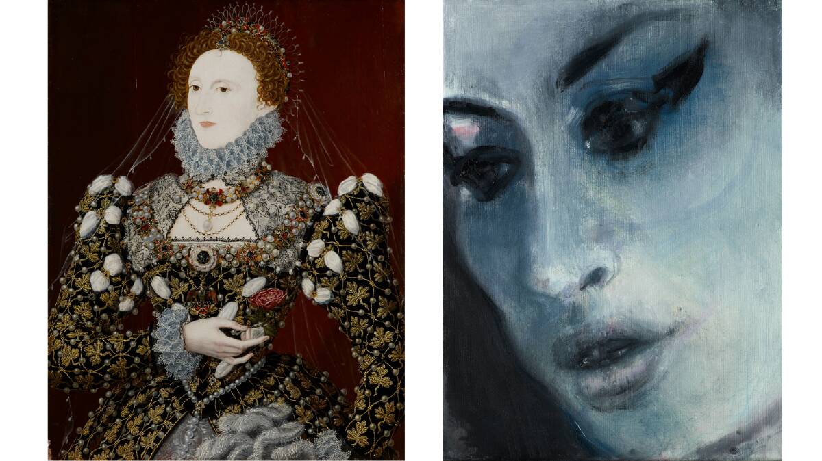 Queen Elizabeth I, c. 1575 by Nicholas Hilliard, left, and 'Amy-Blue' (Amy Winehouse), 2011 by Marlene Dumas