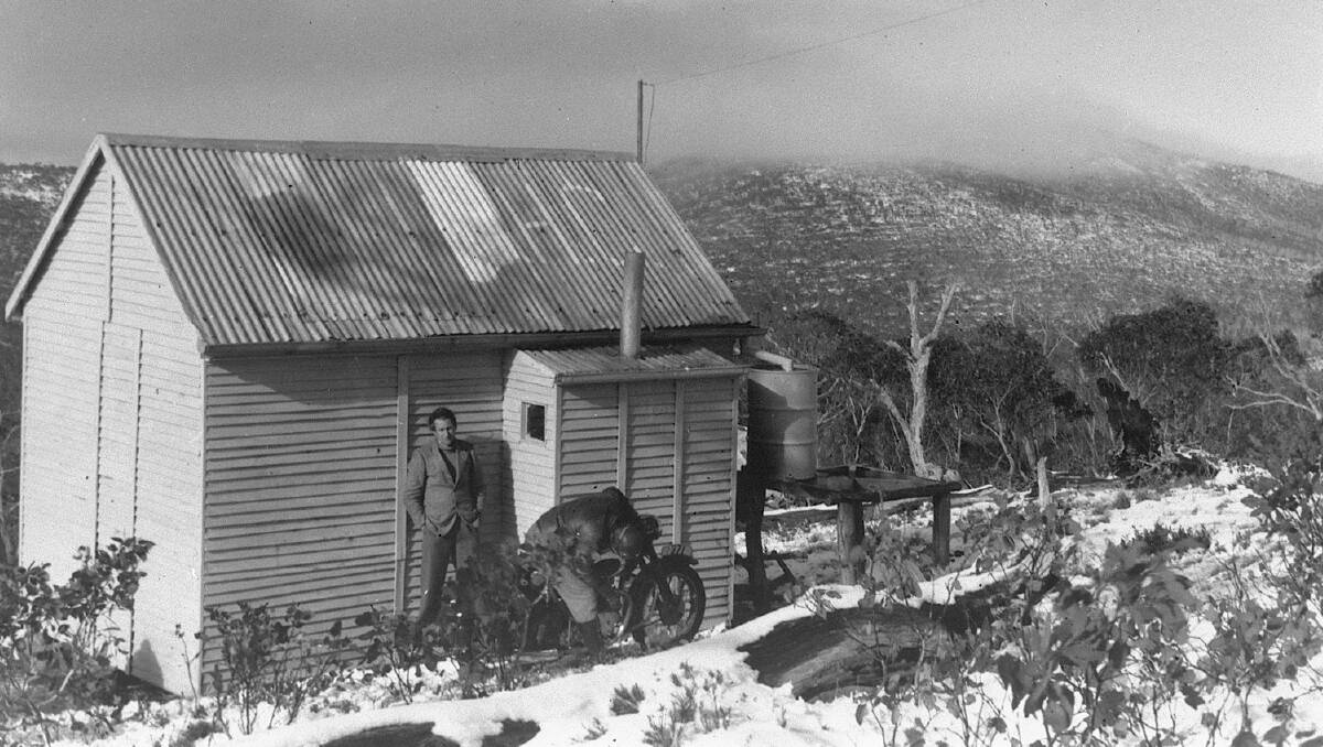  Adventurous skiers Gus Angus and Bob Sluce at the Ginini Hut in June 1950, a year before the Duntroon cadets carved a wide ski run into the side of the mountain, which can be seen from Canberra after snow. Picture: Canberra Alpine Club Franklin Collection - Dave Cook