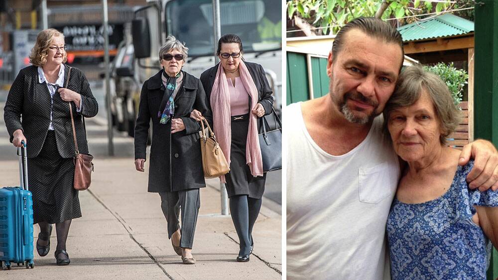 Anthony Caristo, right image. Anthony Caristo's mother, centre of left image, arrives at court on Monday with lawyer Jane Campbell, far left. Picture: Karleen Minney