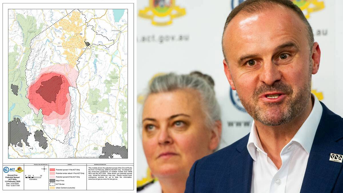 ACT Chief Minister Andrew Barr and Commissioner of the Emergency Services Agency Georgeina Whelan at an earlier briefing. Picture: Elesa Kurtz