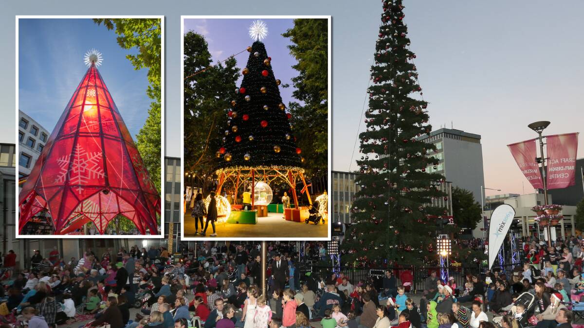 The original "Kaleidoscope" Tree, inset left, and the new, improved Christmas tree, inset right, are not quite the same as the more traditional one in the past. Pictures Jeffrey Chan, supplied