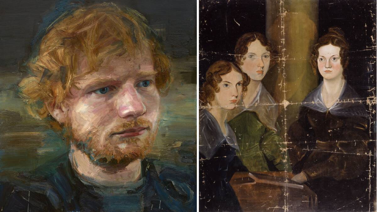 Ed Sheeran, 2016 by Colin Davidson, left, and The Brontë Sisters (Anne Brontë; Emily Brontë; Charlotte Brontë), c. 1834 by Patrick Branwell Brontë