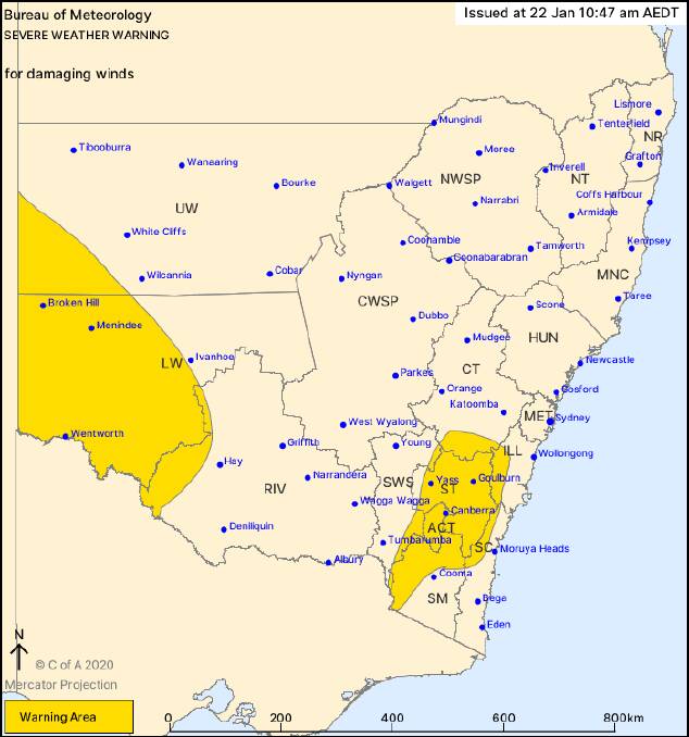 The weather warning for Thursday. Picture: Bureau of Meteorology