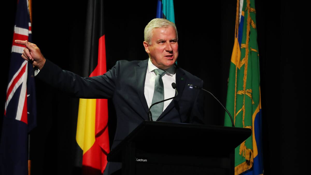 GOOD PLAN: Michael McCormack, speaking here at a Wagga Australia Day event, has defended his government's $1.2 billion aviation package. Picture: Emma Hillier