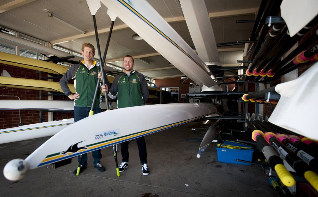 Canberra rowers Luke Letcher and Caleb Antill are off to Tokyo with the Australian rowing team. Picture: Elesa Kurtz