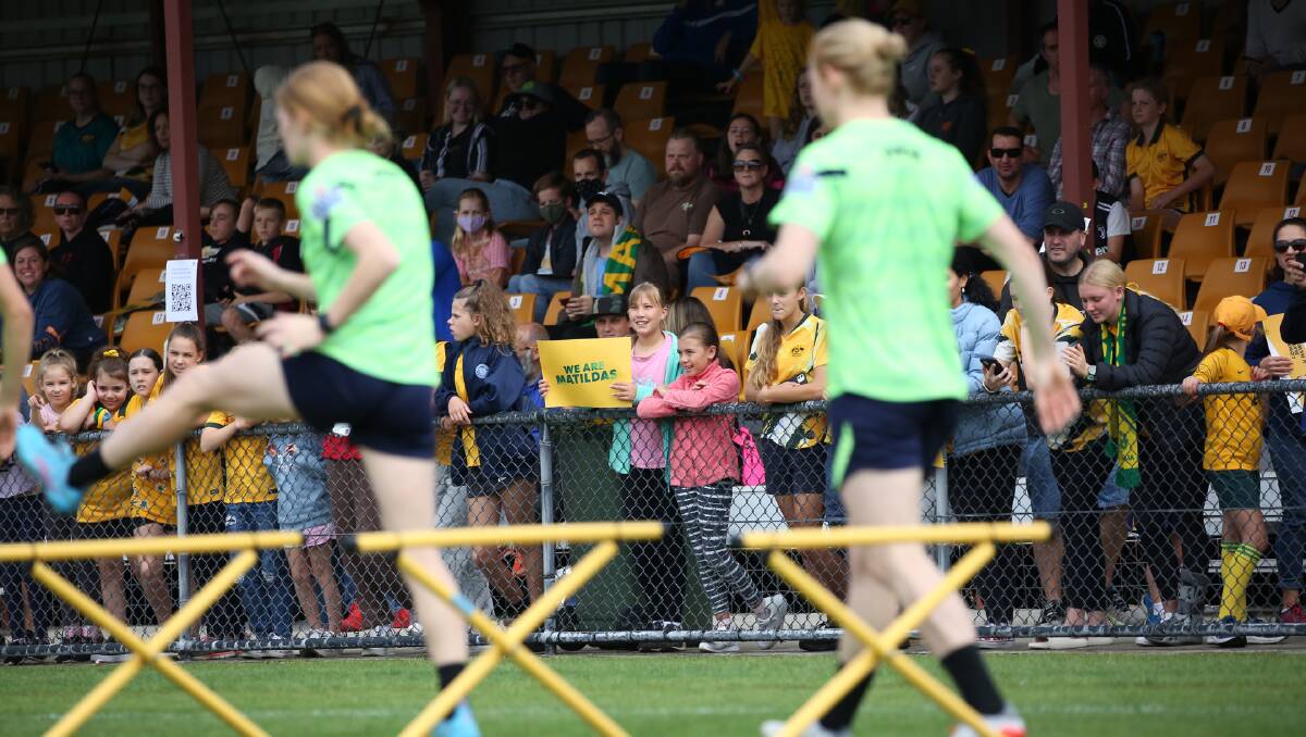 Hundreds turned out to the Matildas open training session at Viking Park on Sunday morning. Picture: Football Australia