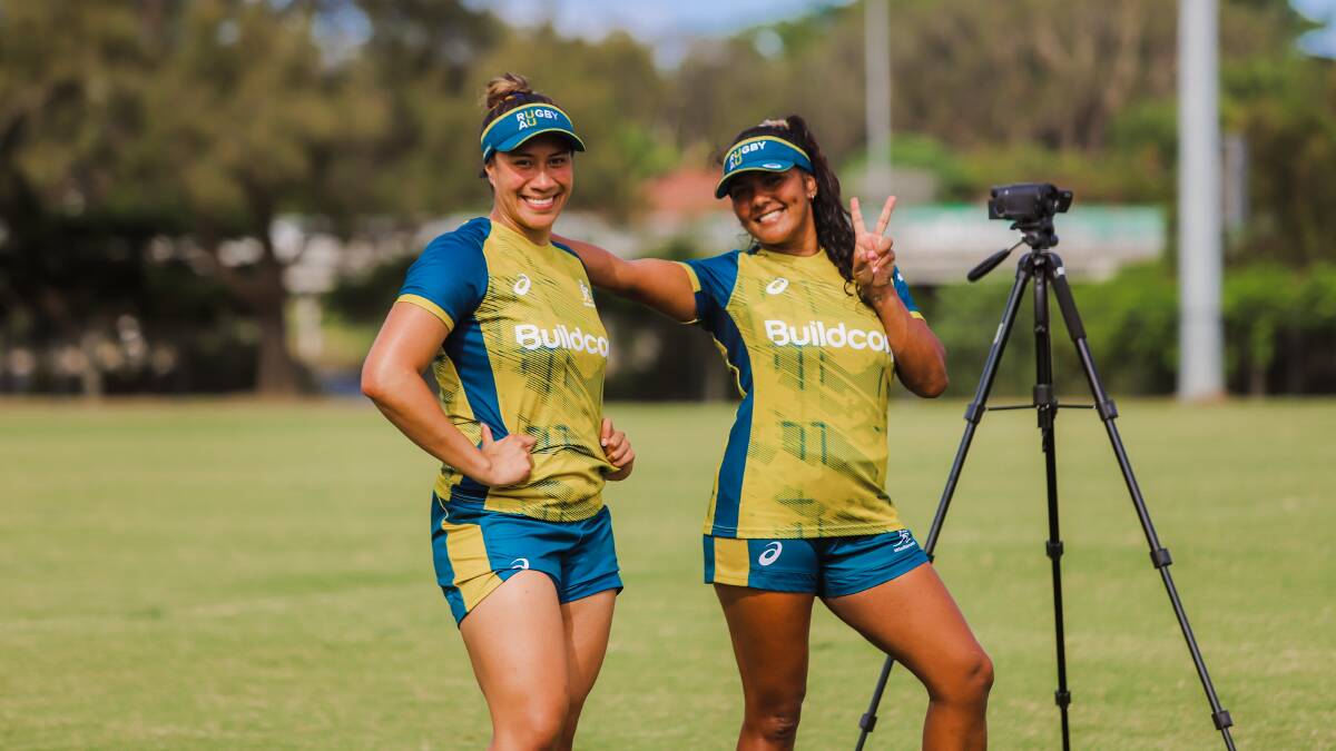 Siokapesi Palu (left) never envisioned her picking up a footy two years ago would lead to a Wallaroos' camp on the Gold Coast. Picture: Rugby Australia