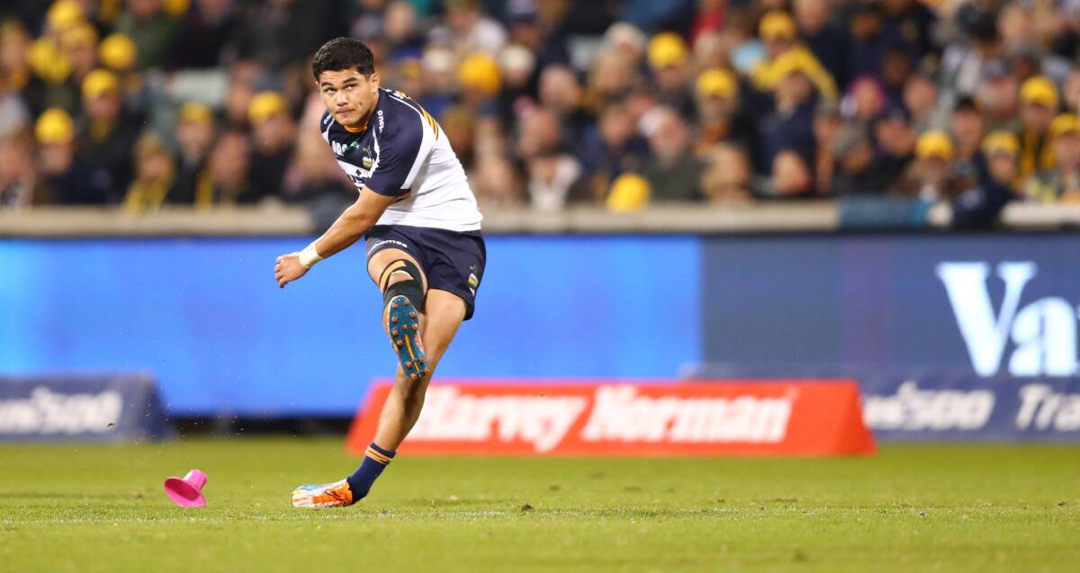 Noah Lolesio steps up for a quick during a Brumbies match this season. Picture: Keegan Carroll