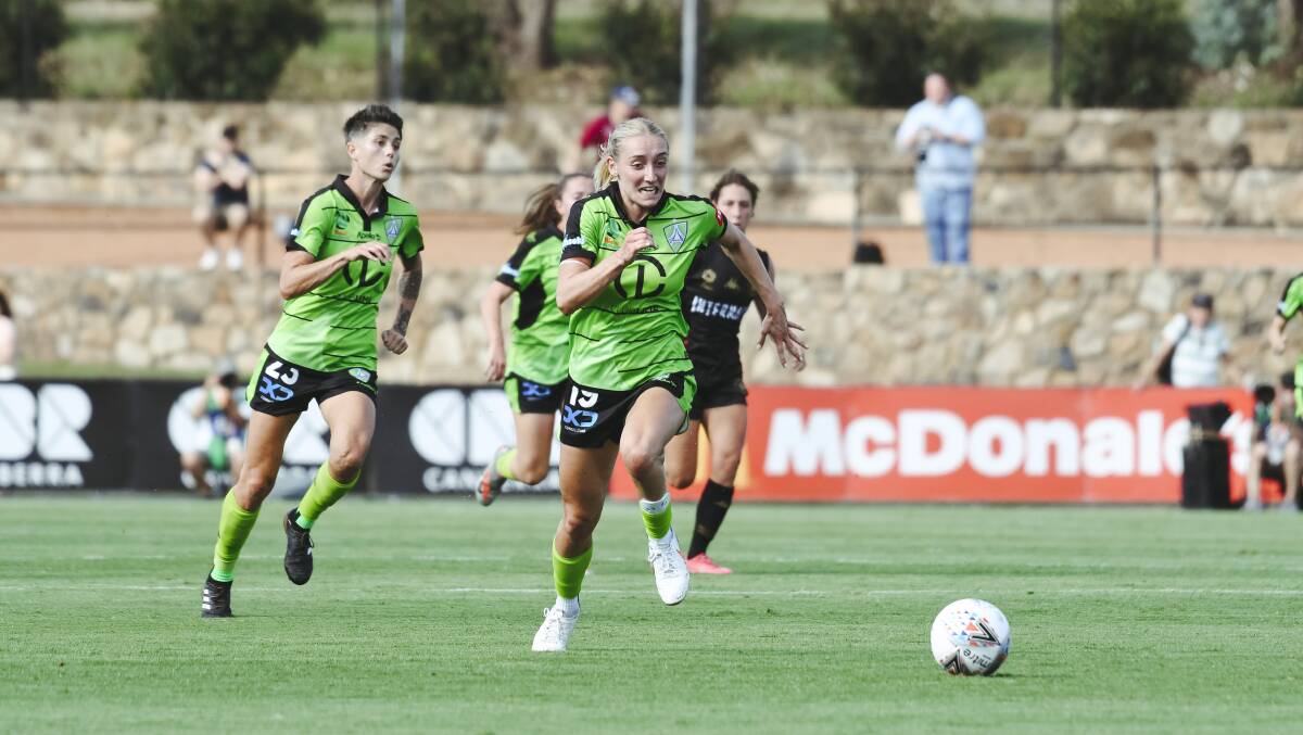 Nicki Flannery will make her return to the ALW pitch this season with her home club, Canberra United. Picture: Dion Georgopoulos