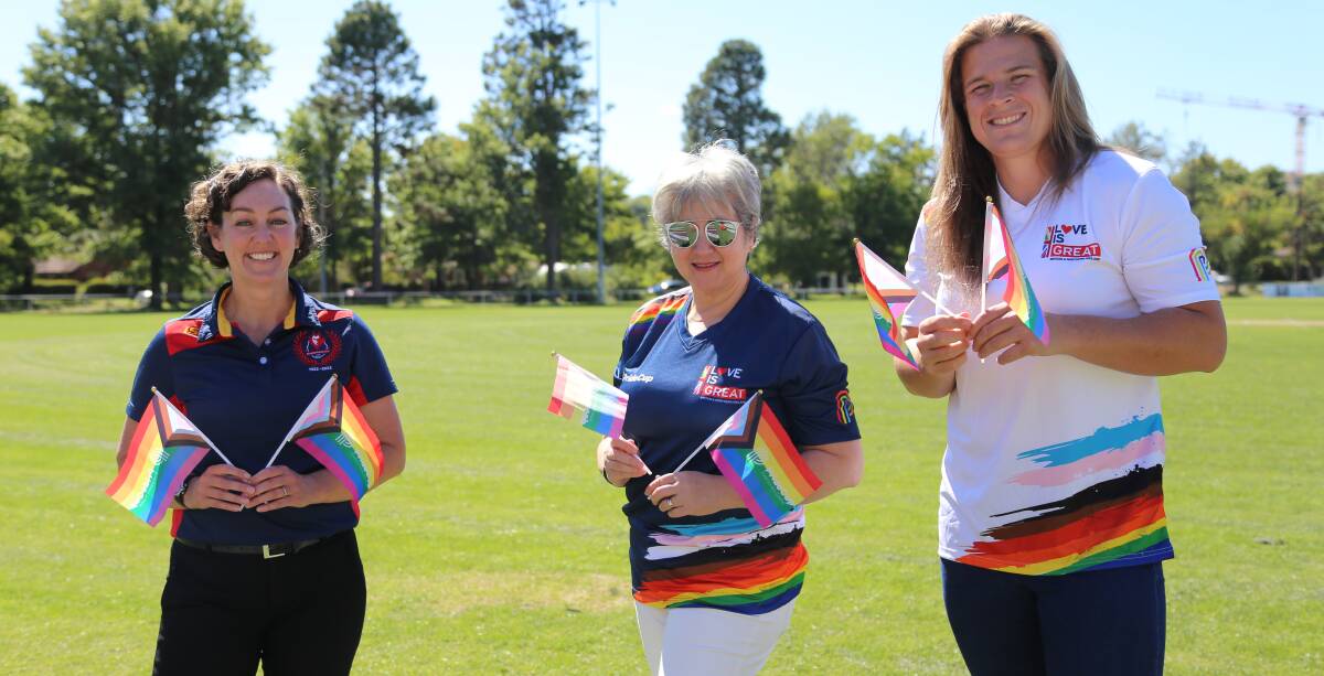 Eastlake Cricket Club's women's program coordinator Carli Eaton, British High Commissioner to Australia Vicki Treadell and transgender athlete Hannah Mouncey will feature across the two Pride Cup games on Sunday. Picture: Supplied