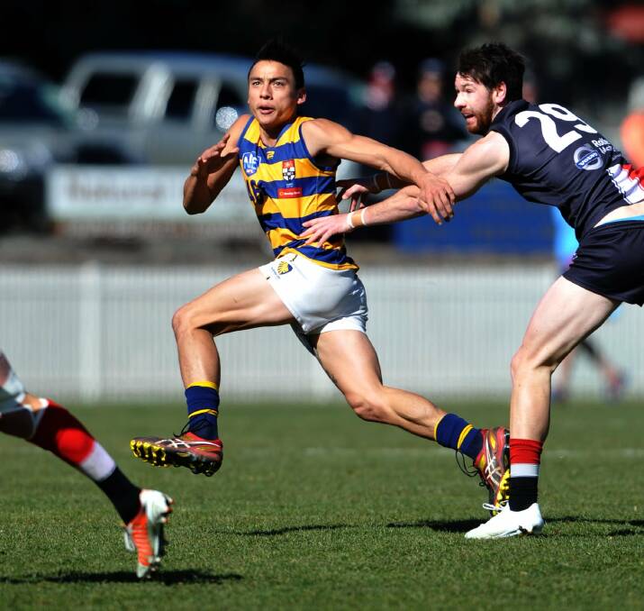 Cameron Bernasconi, right, playing in the NEAFL for Ainslie. Picture: ACM
