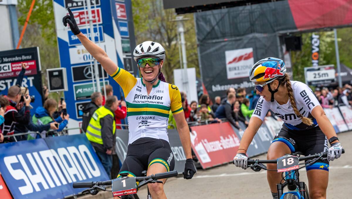 Canberra's Bec McConnell crossed the line in second in the Czech Republic this weekend in the XCC event. Picture: Getty Images