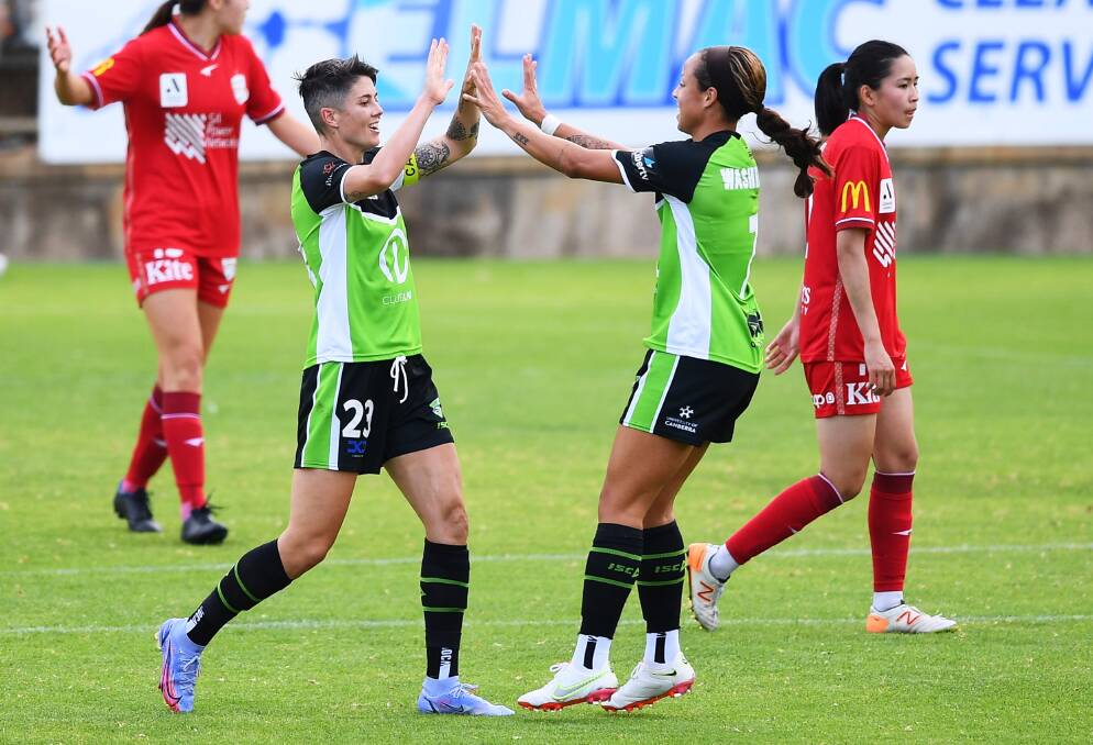 Michelle Heyman's goal during their 2-1 loss to Adelaide United was questioned for offside but the lack of VAR in the A-League Women's means on-field decisions are the final say. Picture: Getty