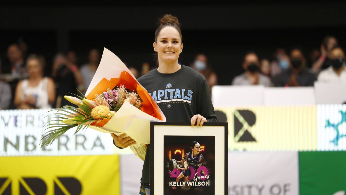 It was not the fairytale ending for Canberra Capitals' Kelly Wilson's 400th WNBL game on Friday night, with the side losing by 19 points. Picture: Keegan Carroll