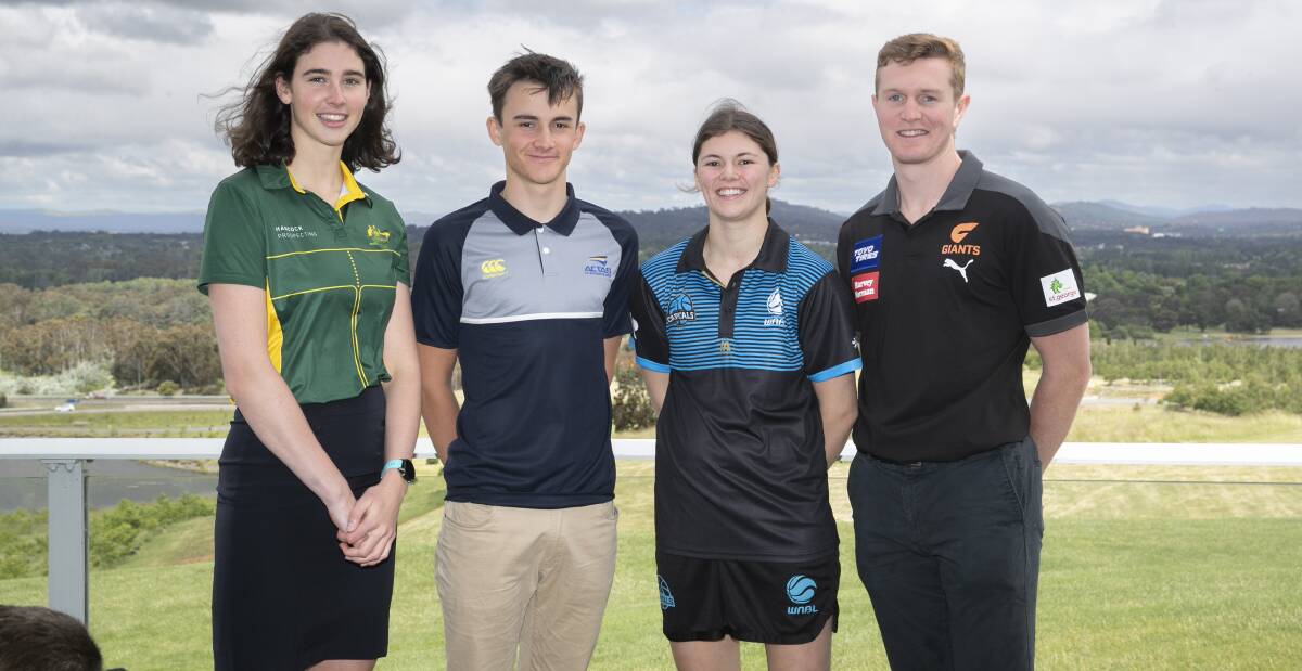 Canberra Sports Awards Rising Star finalists Madeline Vagg, Cameron Rogers, Jade Melbourne and Tom Green. Picture: Keegan Carroll