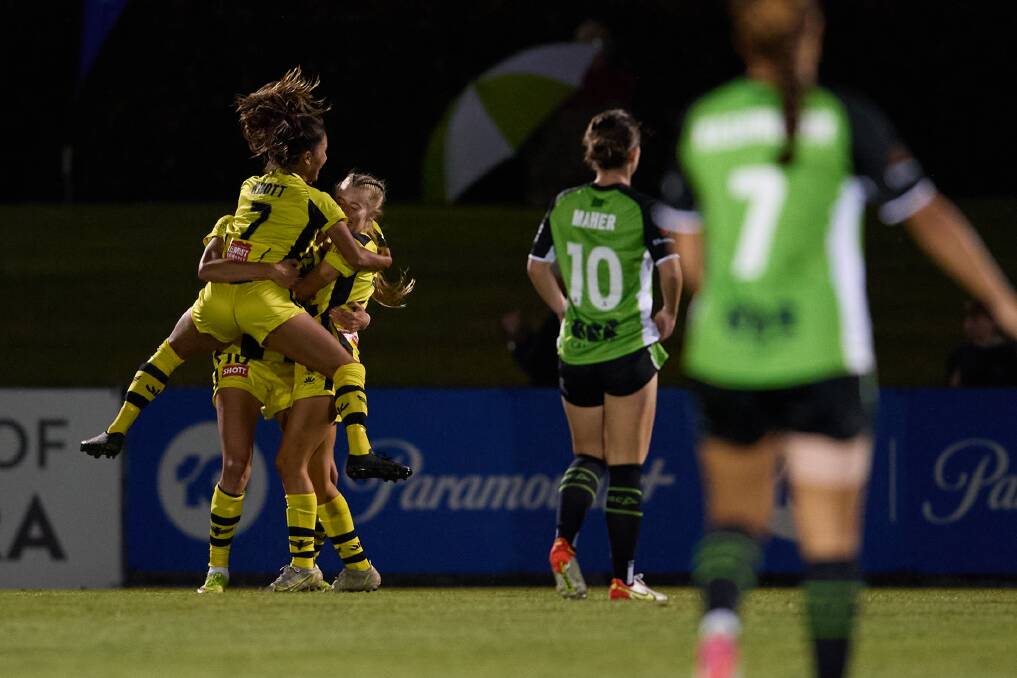 Any hopes of a finals berth for Canberra United were crushed at Viking Park during Friday night's 3-0 loss to Wellington Phoenix. Picture: Getty