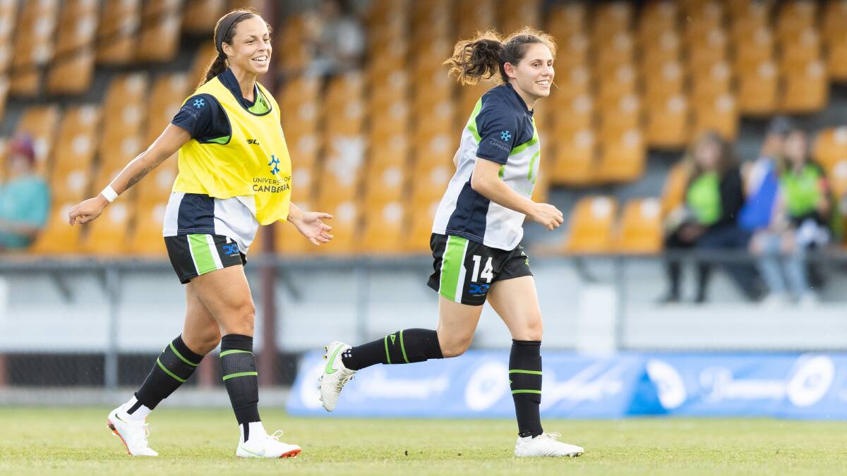 Canberra United's Chelsea Washington and Ash Sykes will be looking to make an impact for their side against Adelaide on Sunday. Picture: Sitthixay Ditthavong
