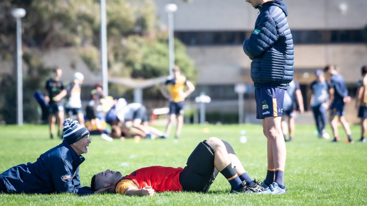 Brumbies hooker Connal McInerney went down with a neck injury during training on Wednesday. Picture: Karleen Minney