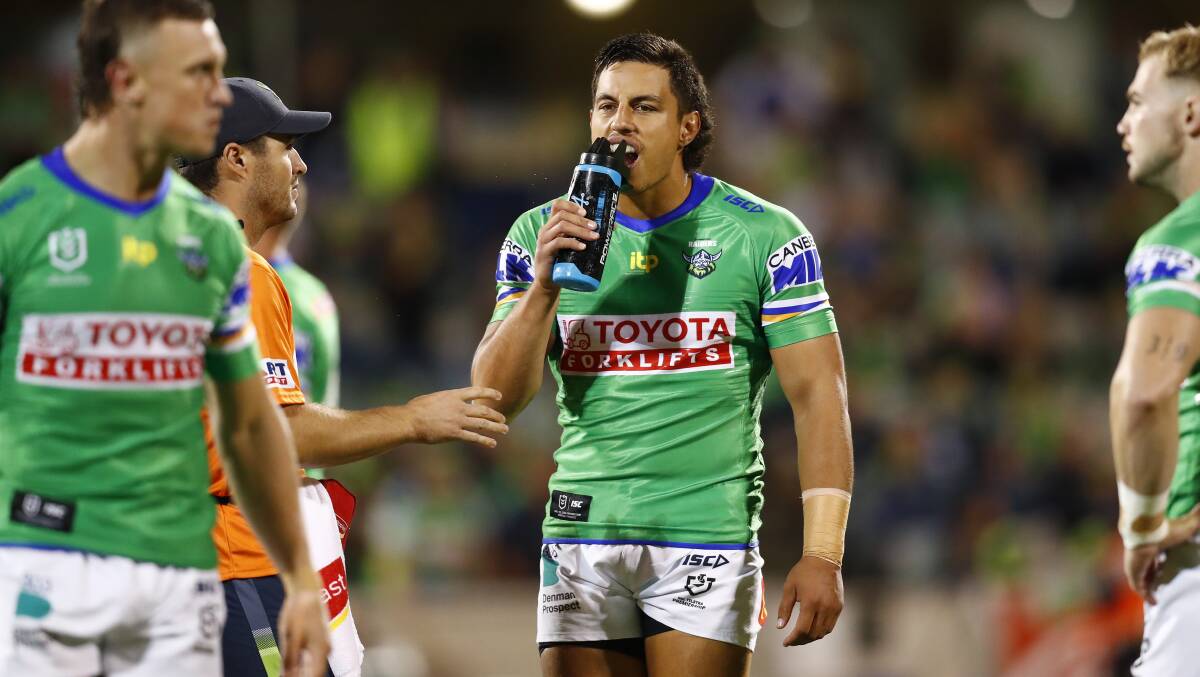 The Canberra Raiders' Joe Tapine was dubbed the best player "by a mile" at Lang Park. Picture: Keegan Carroll