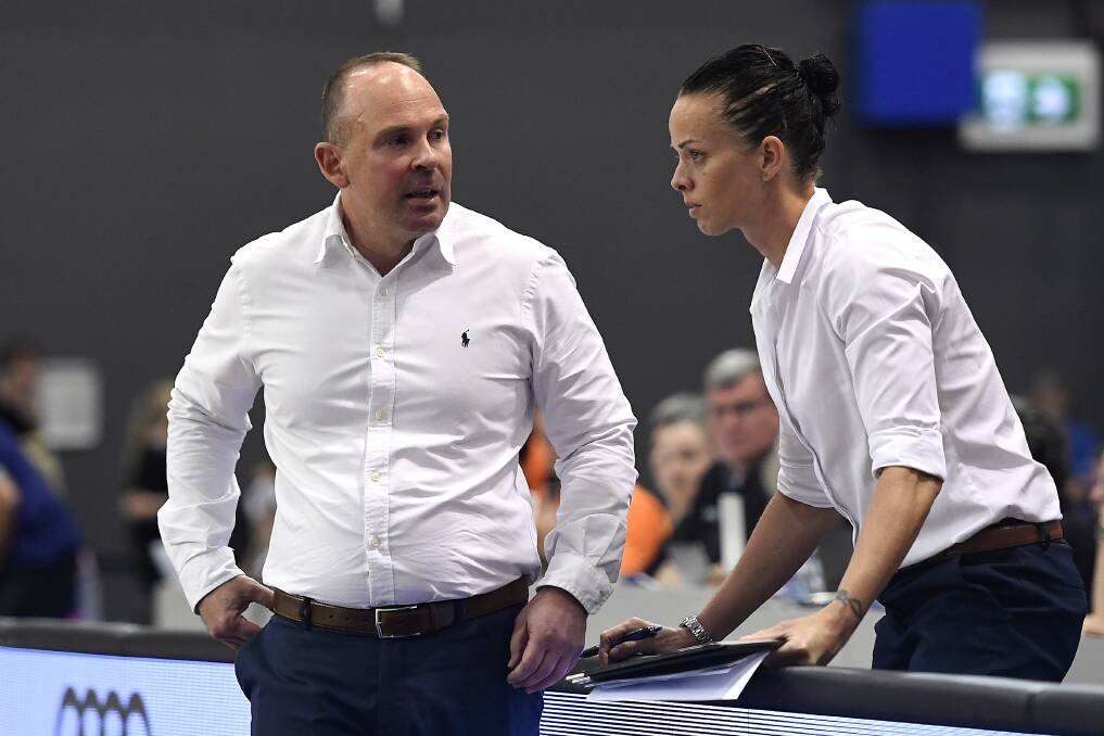 Paul Goriss and Kristen Veal during the Capitals 2019-2020 WNBL season. Picture: Getty
