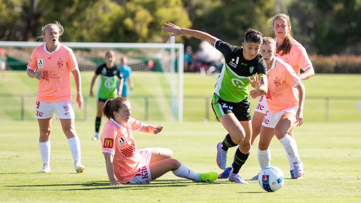 Canberra Uniteds Michelle Heyman will be eager to get on the scoreboard again this season on Saturday. Picture: Sitthixay Ditthavong