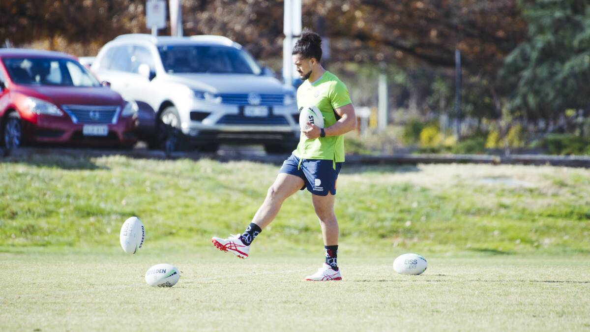 Raiders player Corey Harawira-Naera suffered a head knock on Saturday night but passed his HIA and was out training on Tuesday. Picture: Dion Georgopoulos
