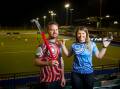 Garry Backhus and Emma Ronnfeldt wear the Indigenous jerseys for Hockey ACT's Reconciliation Round on Ngunnawal Country this weekend. Picture: Elesa Kurtz