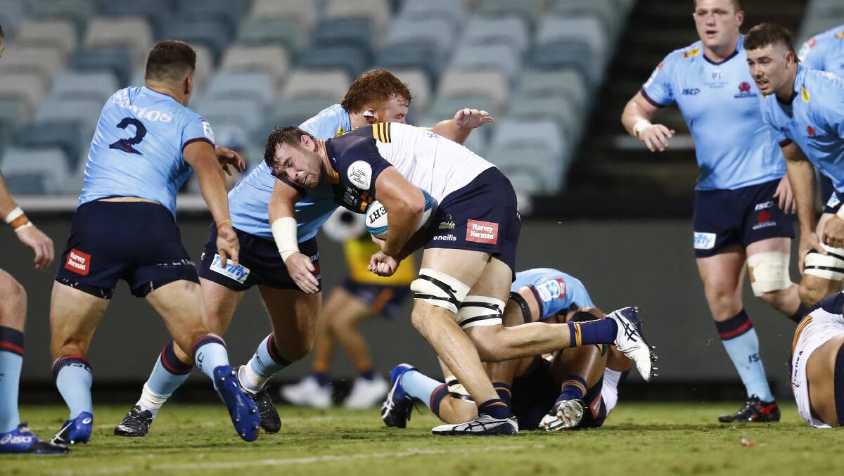 ACT Brumbies lock Nick Frost crossed for his first ever Super Rugby try on Saturday night. Picture: Keegan Carroll