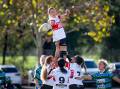 Shellie Milward wins a line out for Tuggeranong during their 19-0 win on Saturday. Picture: Elesa Kurtz