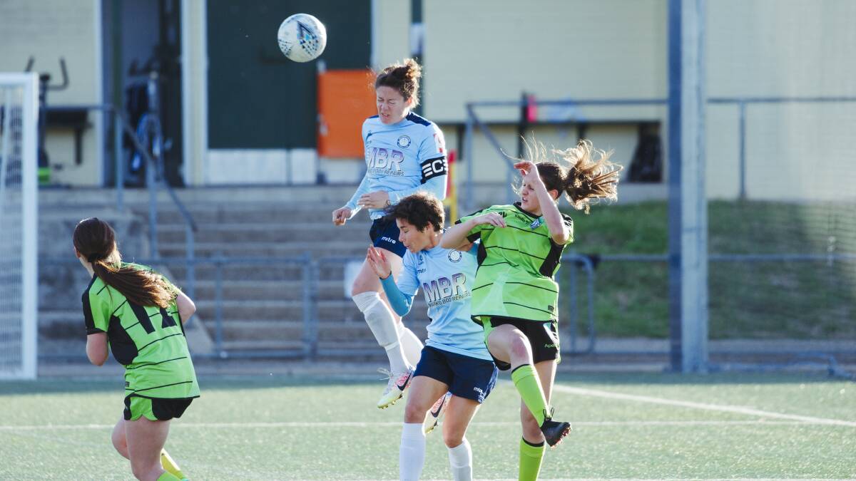 Belconnen United FC captain Michaela Day in action in their last match against Canberra United Academy. Picture: Dion Georgopoulos