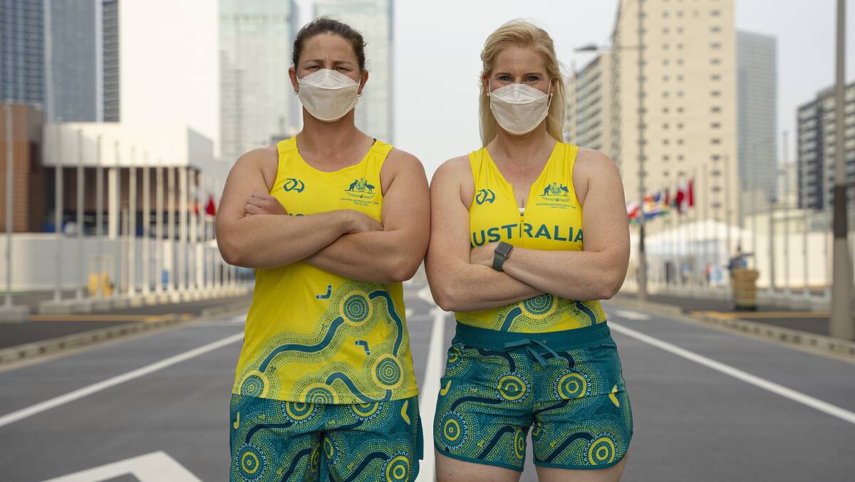 Canberra-based Paralympic rowers Nikki Ayers and Kathryn Ross in Tokyo. Picture: Brett Frawley